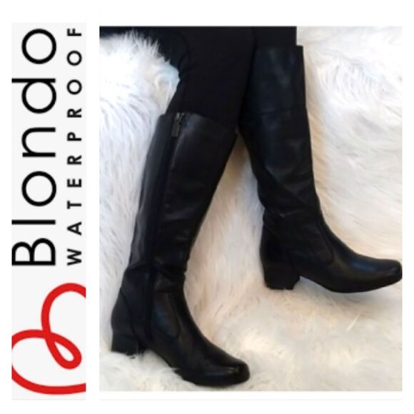 Blondo NWT Black Waterproof Leather & Natural Rubber Sole Riding Boots Sz 6.5WW - Picture 1 of 16